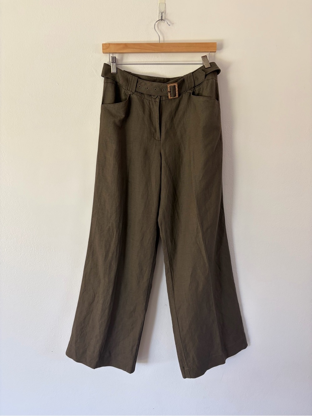 NIC + ZOE Belted Wide Leg Linen Blend Belted Drapey‎ Trouser Pant Size 4